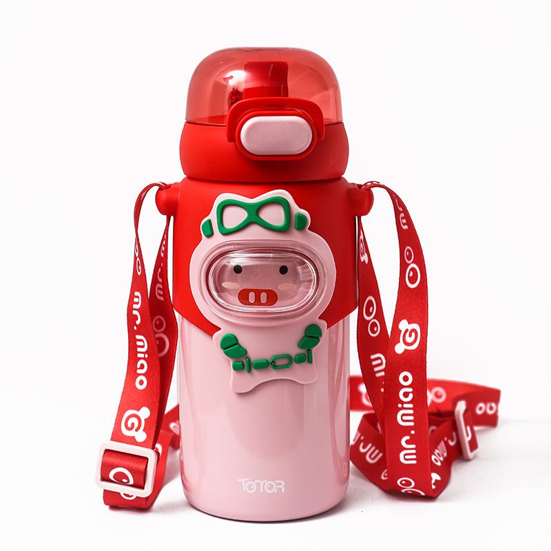 Stainless Steel (18/8Pro) Dual use Cartoon Student kids water bottle Wide 250ml ~500ml Olive