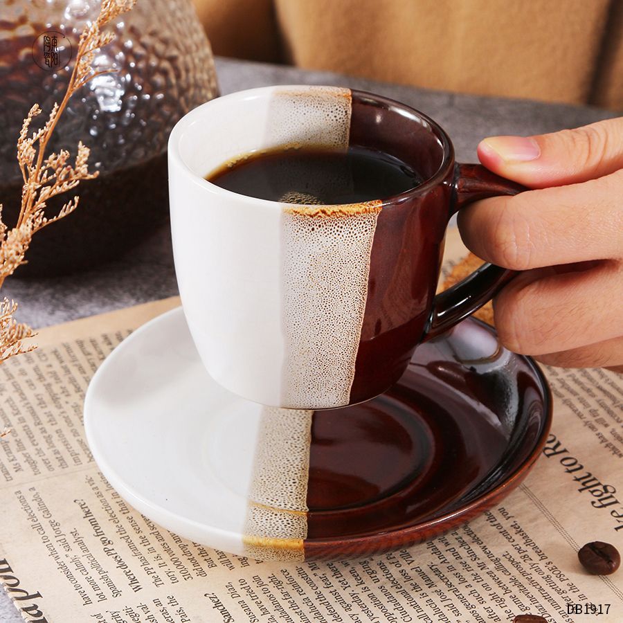 customizable thick ceramics coffee/milk/tea cup saucer set Up to 250ml Black