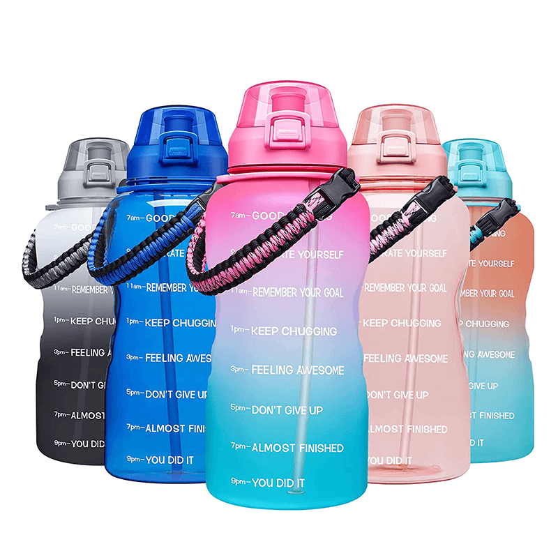 Bulk Top -Versorgung Anpassbarer Zeitmarker mit großer Kapazitätszeit BPA freie Plastik -Sportwasserflasche mit breitem Mundauslaufabdeckung Strohschlinge 1000 ml ~ 2000 ml Grün grün