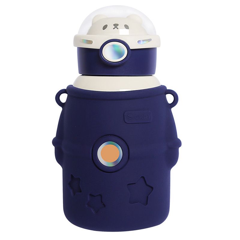 Edelstahl (18/8pro) 316 Kinder junges Mädchen/Junge mit Stroh- und Silikonabdeckung Impfstoff Isoliertes Wasserflasche breit 250 ml ~ 500 ml Weiß