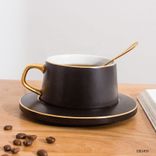bulk buy personalised thick easy clean ceramics tumbler wide mouth cup saucer set with handle Up to 250ml Black