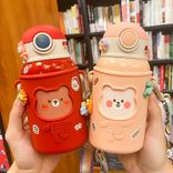 Stainless Steel (18/8Pro) Anti falling Children's Water Bottle With Soft Straw Wide 250ml ~500ml White