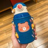 Stainless Steel (18/8Pro) Anti falling Children's Water Bottle With Soft Straw Wide 250ml ~500ml White