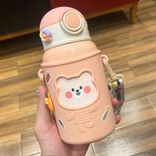 Stainless Steel (18/8Pro) Anti falling Children's Water Bottle With Soft Straw Wide 250ml ~500ml White