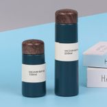 Stainless Steel (18/8Pro) Pocket straight water bottle with bamboo lids Wide 250ml ~500ml Black