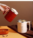 Edelstahl (18/8pro) neueste Büro -Kaffeetasse mit Stroh und faltbarem Löffel breit 500 ml ~ 1000 ml Regen